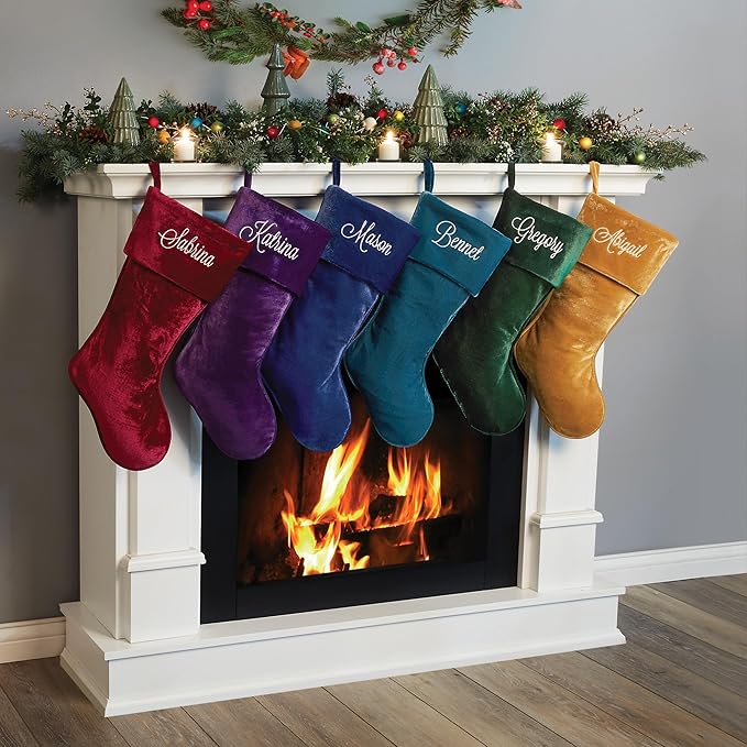 Personalized Planet Gold Velvet Christmas Stocking with Custom Name Embroidered | Family Stockings | Festive Holiday Home Décor | Ready to Hang