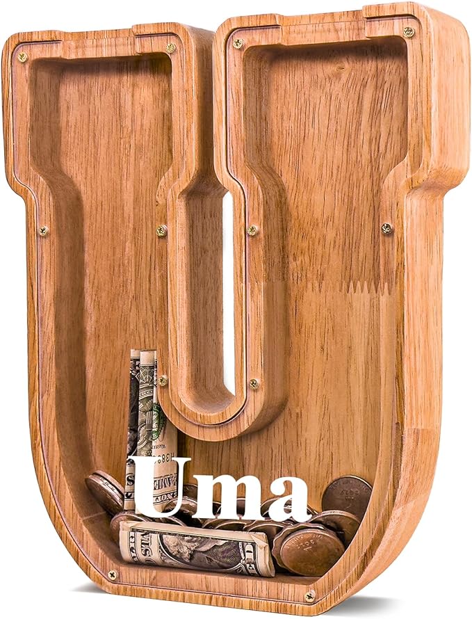 Personalized Wooden Letter Piggy Bank for Kids Larger Letter Piggy Bank for Boys and Girls Initial Coin Bank Customized Piggy Bank Perfect Wood Kids Money Bank for Birthday and Festival
