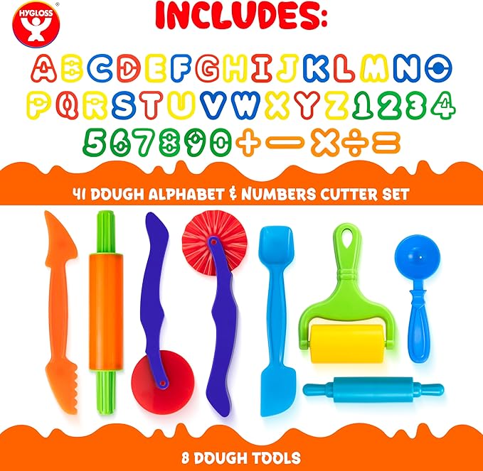 49 Pcs Dough Tools Set – Dough Cutters + Numbers & Alphabet Cutters Set – Educational Modeling Clay Tools – Preschool Toys & Toddler Activities – Arts & Crafts for Kids Ages 3-5