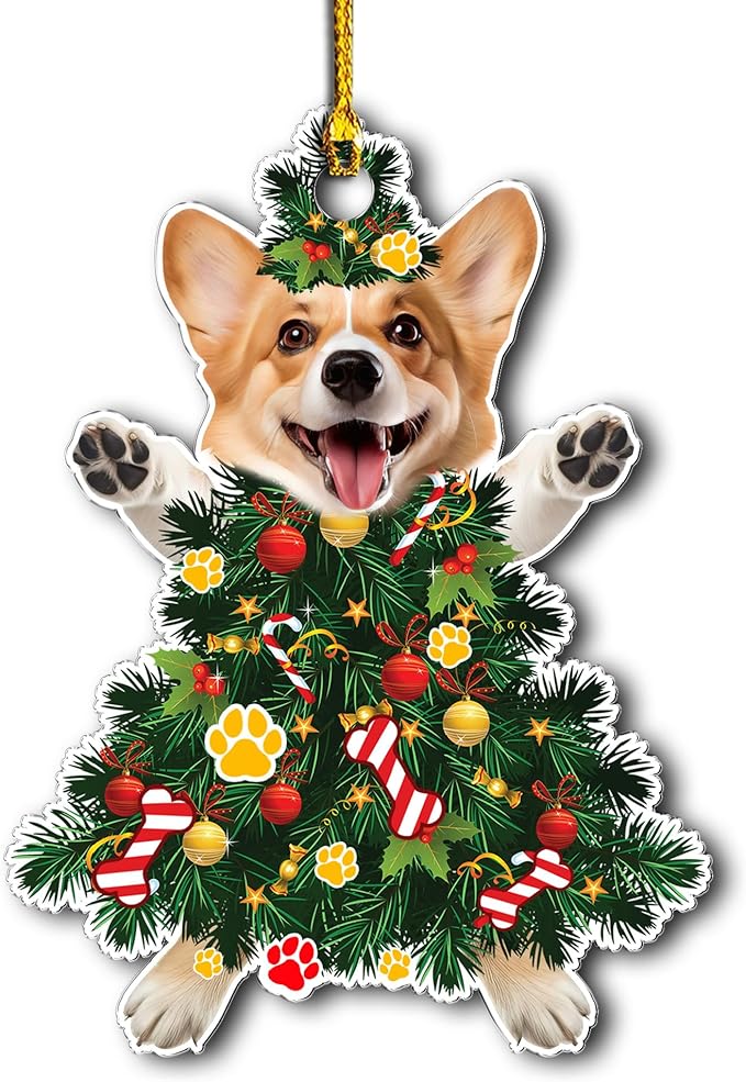 2025 Corgi Christmas Tree Ornament - Festive Holiday Acrylic Hanging Decoration with Adorable Corgi Dog - Corgi Dog Christmas Tree Topper Ornament