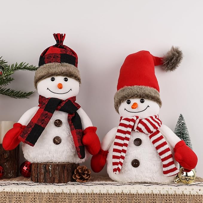 2 Pcs Christmas Table Decorations Christmas Plush Snowman Figurines Xmas Tabletop Ornaments for Home Kitchen Mantel Fireplace Window Sill Xmas Gift Holiday Party Decor