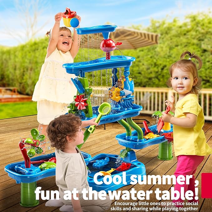 Kids Water Table for Toddlers Kids Ages 3-5 4-8, 5-Tier Water Table with Rich Activity Set, Summer Outdoor Beach Outside Backgard Sensory Toys for Kids Toddlers Boys Girls