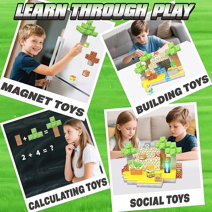 200PCS Magnetic Blocks - Light Up Magnetic Building Blocks Magnet Block Cubes Forest Set, STEM Sensory Stacking Toys for Kids Boys Girls Ages 3 4 5 6 7 8-12 Holiday Christmas Birthday Gifts