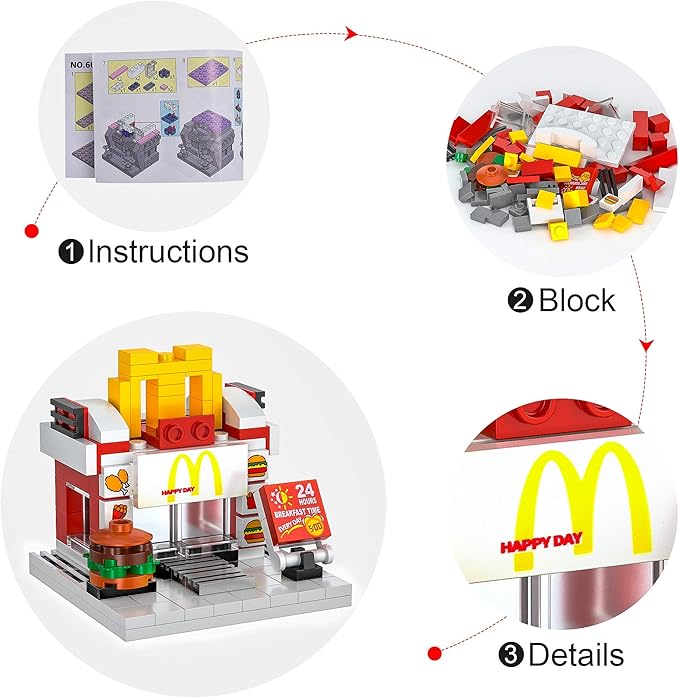 8 Packs Mini City Shop Street View Building Blocks Kit,MOC Construction Creative Educational Kit with Hair Salon & Café Store,Girls Boys Dream Toy Set,Christmas Birthday Party Favors for Kids