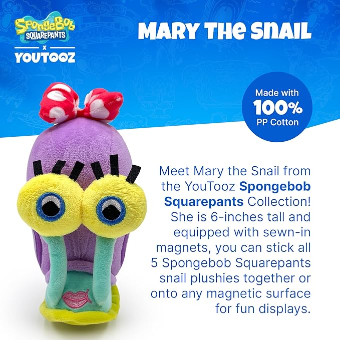 Youtooz Spongebob Mary Snail Plush Stickie, 6" inch Very Soft & Magnetic Spongebob Squarepants Mary Snail Stickies by Youtooz Spongebob Squarepants Collection