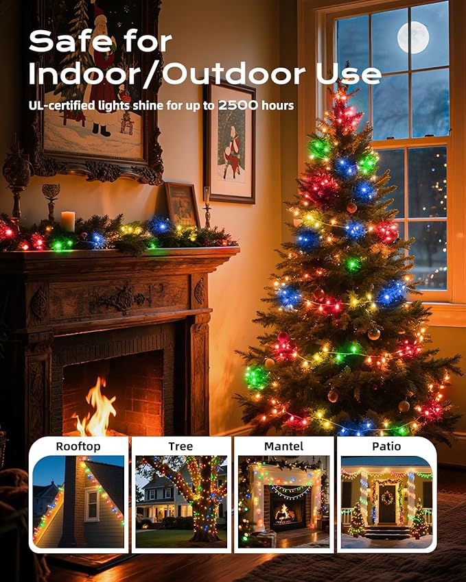 Brightown Multicolor Christmas Mini String Lights, 100-Count 26.5ft Incandescent Bulb Fairy Lights for Indoor Holiday Decor, Christmas Tree Garland Wedding Party Multi-Use Xmas Decoration, White Wire