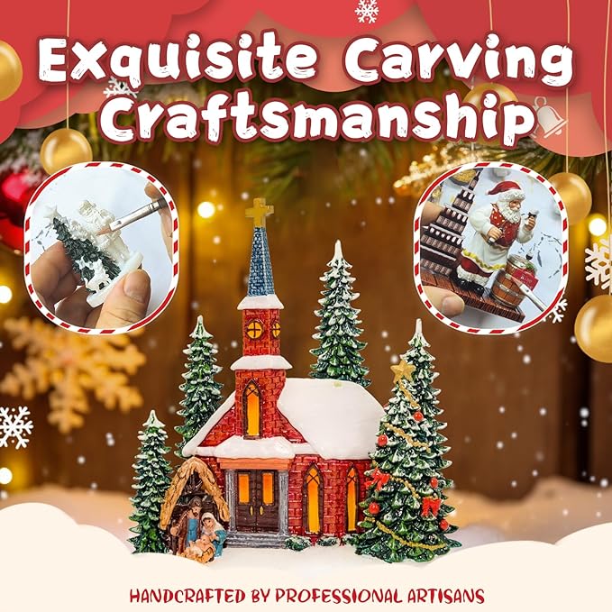 Christmas Snow Globes Lantern, Church and Christmas Tree Christmas Decorations Indoor, 6H Timer Battery & USB Powered Light Up Musical Snow Globes for Kids Women Adults Gift Thanksgiving Home Decor