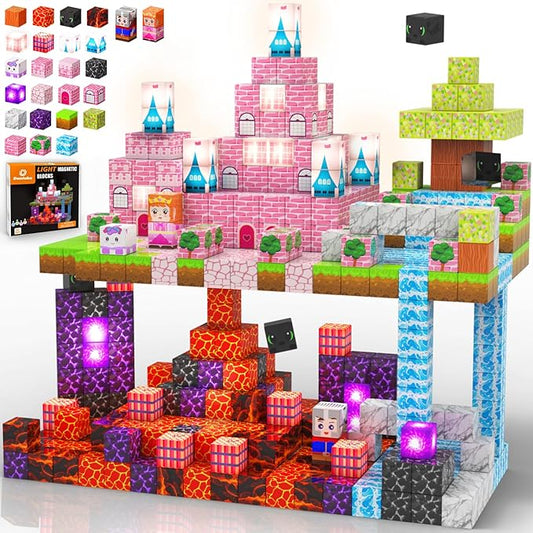 100 PCS Magnetic Blocks with Light Blocks, 1inch Light Up Rechargeable Magnetic Building Blocks for Boys Girls Ages 3+, Sensory Magnet Cubes Christmas Birthday Present Construction Toys.