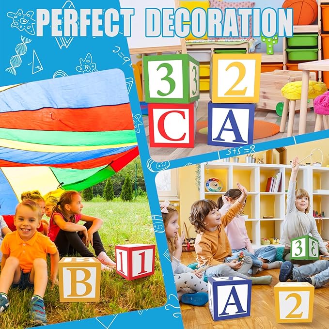 6 Pieces ABC and 123 Balloon Box Back to School Party Decoration 12 X 12 Inch ABC Alphabet Block Boxes Party Favor Balloon Inspire Story Birthday Party Decor for School Celebration Baby Shower