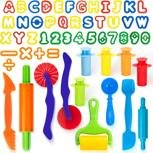 54 Pcs Dough Tools Set – Dough Cutters + Dough Extruders + Numbers & Alphabet Cutters Set – Educational Modeling Clay Tools – Preschool Toys & Toddler Activities – Arts & Crafts for Kids Ages 3-5
