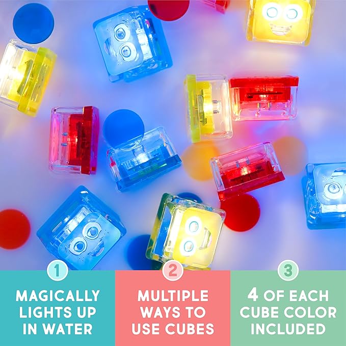 Glo Pals Water-Activated Light-Up Cubes Bundle for Sensory Play – 12 Pack (Primary Pals)