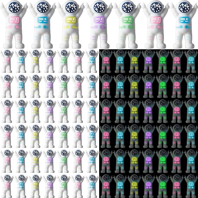 100 Pcs Mini Astronaut Figurines Glow in the Dark Miniature Astronaut Tiny Spaceman Toys for Space Party Piñata Cake Topper Kids School Classroom Prize Gift Hide and Seek (Partial Body Glow)