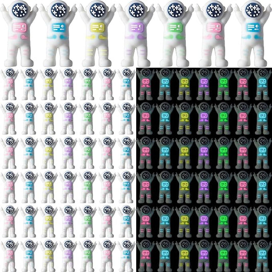 100 Pcs Mini Astronaut Figurines Glow in the Dark Miniature Astronaut Tiny Spaceman Toys for Space Party Piñata Cake Topper Kids School Classroom Prize Gift Hide and Seek (Partial Body Glow)