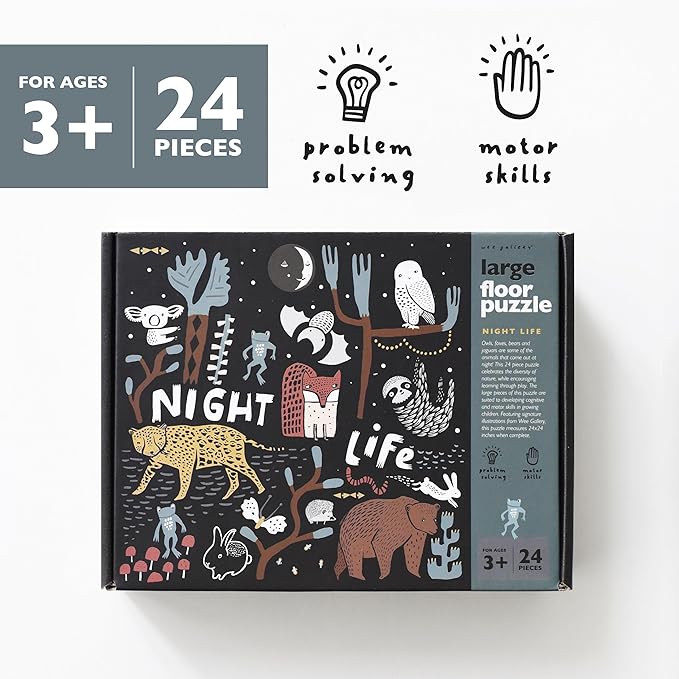 Wee Gallery Night Life Floor Puzzle, 24 Large Pieces, Durable Jumbo Jigsaw Floor Puzzles for Beginner, Toddlers, Preschool Kids, Learning Toy, Cognitive & Motor Development Activities, Brain Games