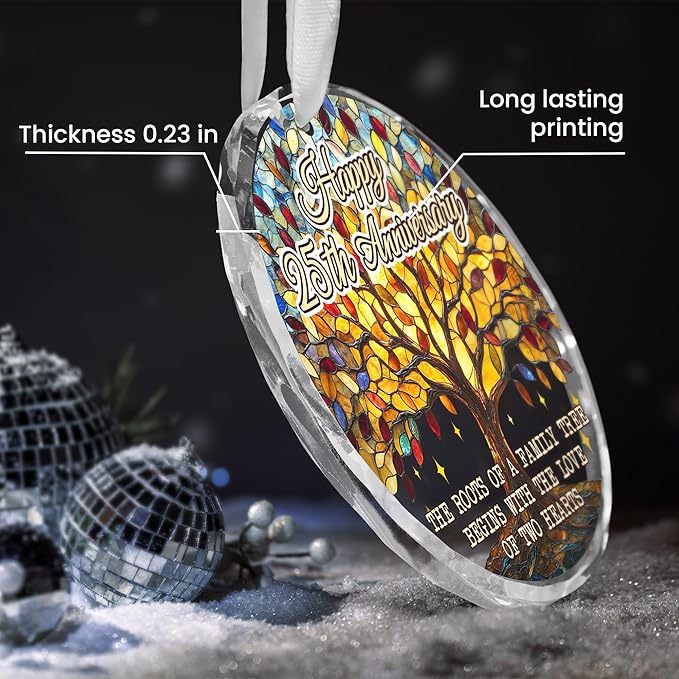 25th Christmas Anniversary Wedding Gifts for Couples - Glass Christmas Ornaments 2025 for Tree Decorations - Anniversary Wedding Gifts for Women Men Him Her Husband Wife Parents Grandparents