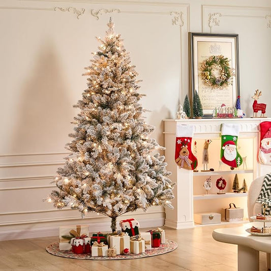 Eclolumi6.5 FT Christmas Trees with Lights, with Remote Control, Pre-Lit Green Artificial Hinged Spruce Christmas Tree with 1428 Tips, 450 LED for Home, Party Decoration (White 6.5FT)