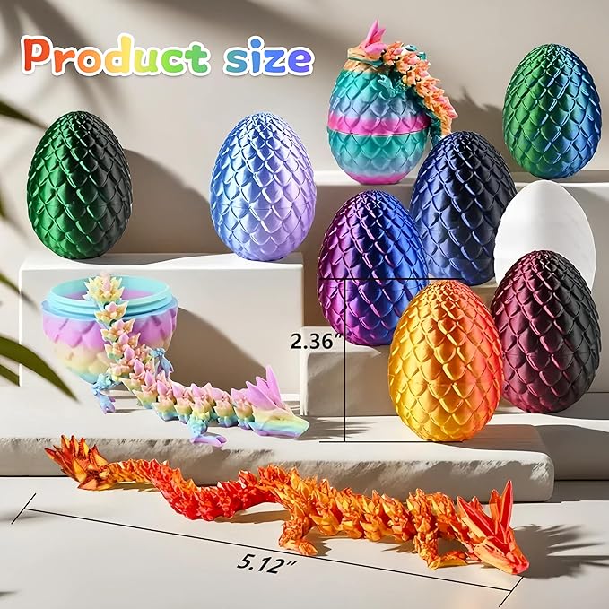 12PCS 3D Printed Dragon Eggs with Dragon Inside, Cool Stuff Christmas Fun Gifts, Mini Dragon Egg Set Articulated Crystal Fidget Toy for Adults Teens Boy Gifts Easter Basket Stuffers