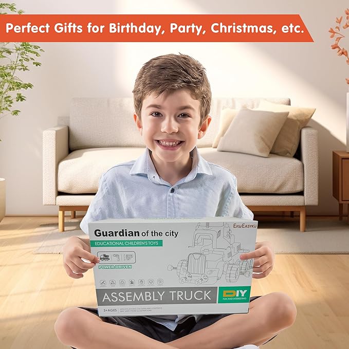 11inches Large Take Apart Cement Mixer Trucks Construction Toys for Boys Girls Kids 3-5 6-8 Year Old Electric Drill Set Assembly Building Toys