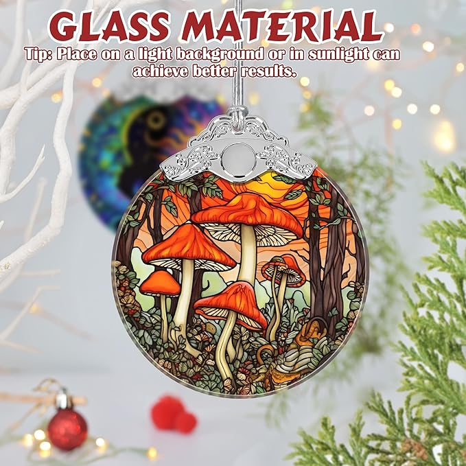 Mushroom Ornament, Christmas Ornaments, Christmas Decorations for Tree, Stained Glass Ornament, Heirloom Keepsake, Gift Exchange, Gift Ideas, Bauble Present
