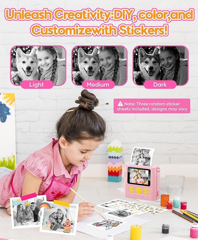 WONNIE Kids Camera Instant Print,1080P Selfie Digital Camera with 2.4" Screen & 32GB Card,Toddler Portable Toy for Ages 3-12,Christma-s Birthday Gifts for 3 4 5 6 7 8 9 Year Old Girls Pink