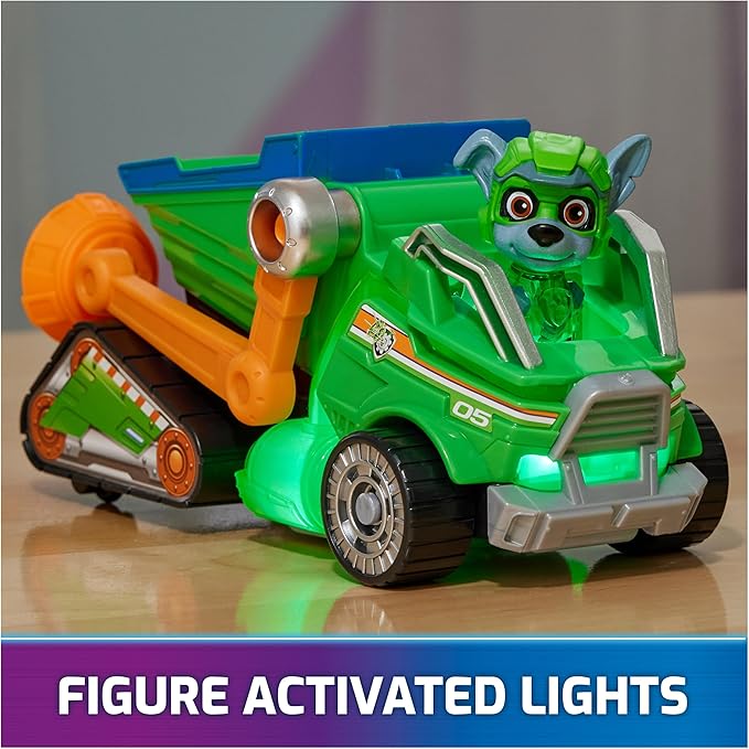Paw Patrol: The Mighty Movie, Toy Garbage Truck Recycler with Rocky Mighty Pups Action Figure, Lights and Sounds, Kids Toys for Boys & Girls 3+