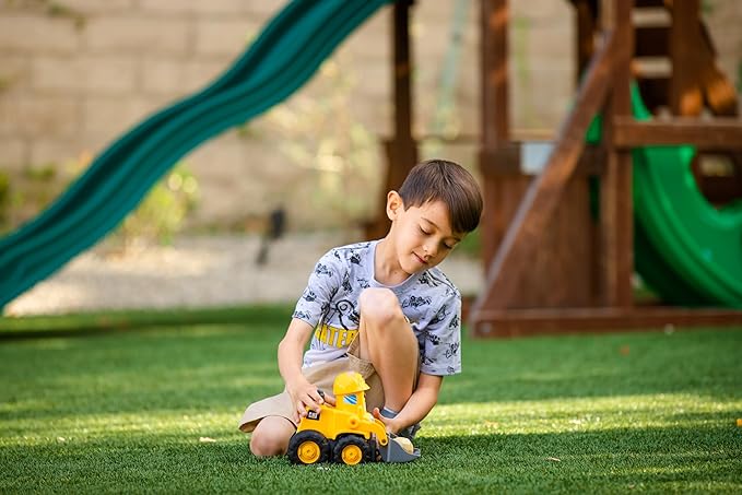 CAT Construction Toys, Front Loader Toy - Interactive Forward & Back Motion, Lights & Sounds, Animated Face - Batteries & Play Rocks Included - Ages 2+