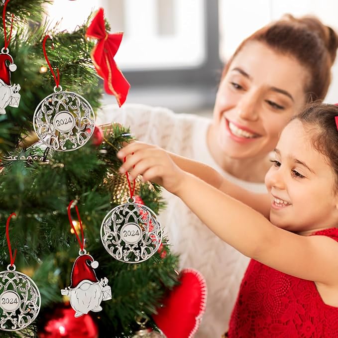 Metal Gnome Christmas Tree Ornaments 2025 - Pewter Plated Vintage Style Holiday Ornament with Hanging Cord