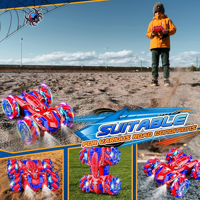 Double Sided Remote Control Car for Boys 4-7, 360° Rotating 2.4GHz Fast Stunt Rechargeable 4WD RC Car Toys for Boys 4-6 5-7 8-13 Outdoor Birthday Xmas Halloween Easter Basket Stuffers Gifts for Kids