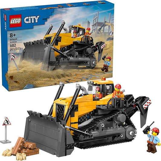 LEGO City Yellow Bulldozer Construction Site Building Toy for Kids, Ages 8+ - Pretend Play Set & Construction-Themed Building Blocks W/Toy Bulldozer Idea for Boys & Girls - 60466