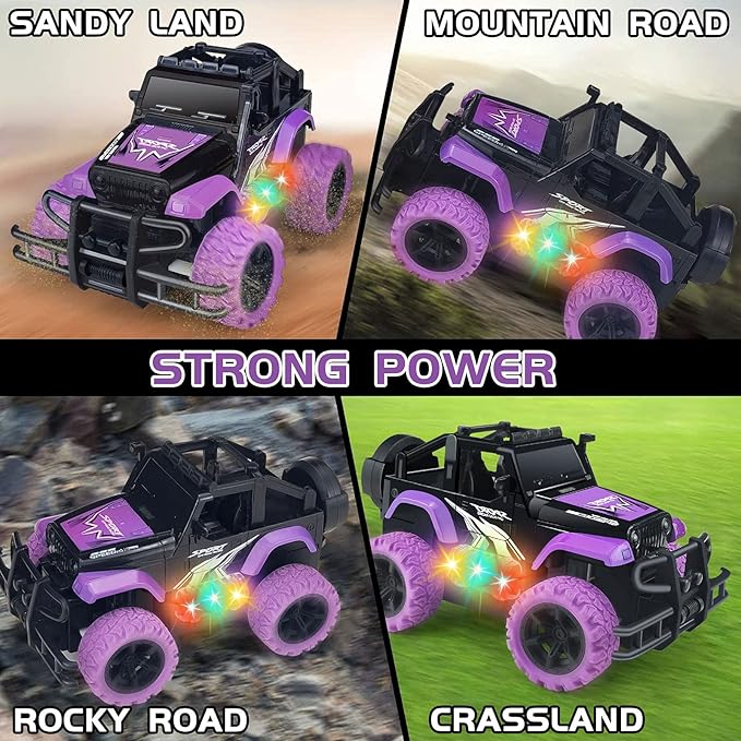 Remote Control Car for Girls, 1:20 Scale Rc Cars Remote Control Truck Car Toy Vehicles for Kids Age 3-5, Rc Truck Racing Car with 3 Color Lights for Kids 5-7 8-12 Birthday Gift, Purple