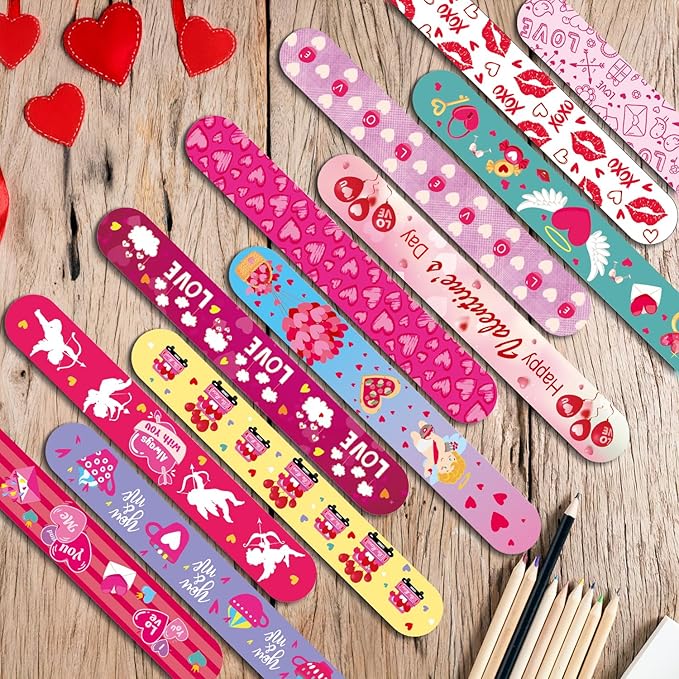 48PC Valentine's Slap Bracelets for Kids, Party Favors & Goodie Bag Fillers, Valentine’s Day Gifts for Students & Classrooms