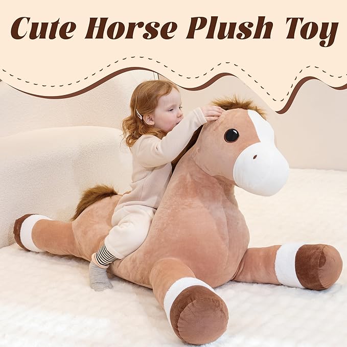 51" Giant Horse Stuffed Animals, Large Stuffed Horse Plush Pillow 4.2ft, Soft Large Stuffed Pony, Cute Farm Animals Plush Toys, Gifts for Kids Boys Girls on Birthday Children's Day Christmas