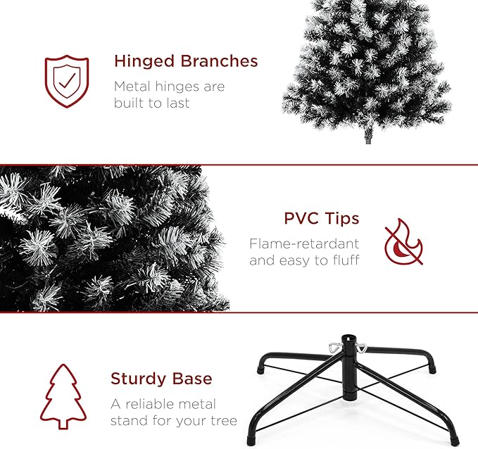 Best Choice Products Artificial Frosted Christmas Tree, 9ft Premium Unlit Realistic Spruce Holiday Décor w/Dense Branches, Metal Base - Black Spruce