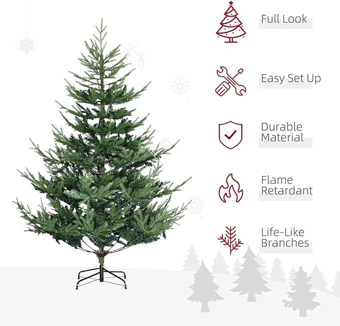 HOMCOM 6 Foot Artificial Christmas Tree, Nordic Pine Hinged Xmas Tree with 795 Realistic Branches, Wide Steel Base, Auto Open, Green