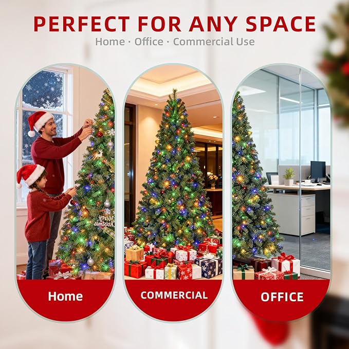 6ft Prelit Christmas Tree, Artificial Xmax Tree with 250 Lights and 1000 Branch Tips, Prelighted Xmas Tree for Home Party Holiday Decoration