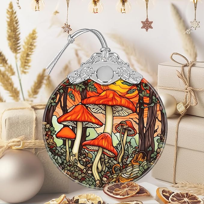 Mushroom Ornament, Christmas Ornaments, Christmas Decorations for Tree, Stained Glass Ornament, Heirloom Keepsake, Gift Exchange, Gift Ideas, Bauble Present