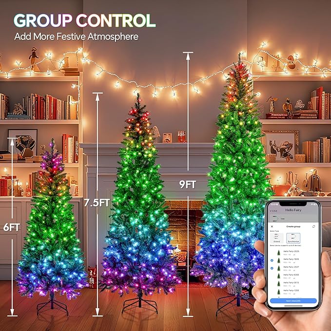 6FT Prelit Christmas Tree with 250 LED Lights, App Controlled Artificial Christmas Tree with Multi-Color RGB Lights & Music Sync, Slim Pencil Christmas Tree for Home Christmas Decorations