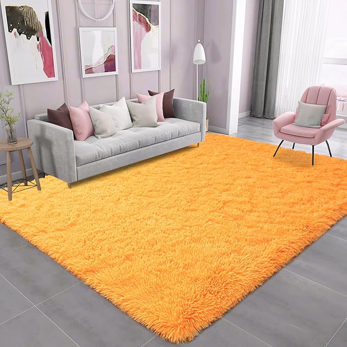 Ompaa Fluffy Area Rugs, Super Soft Shaggy Rug Fuzzy Long Fur Carpets for Bedroom Living Room Decor, 4 x 6 Feet Orange
