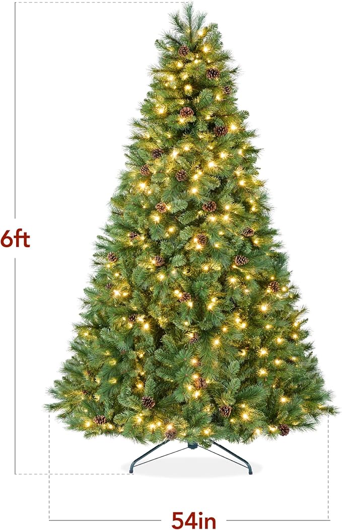 Best Choice Products 6ft Pre-Lit Scotch Pine Christmas Tree, Premium Pre-Decorated Artificial Holiday Decor w/ 946 Branch Tips, 2-in-1 White and Multicolor LED Lights, Cordless Setup