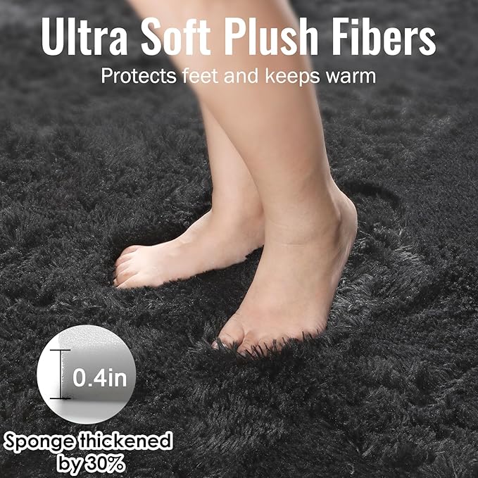 PAGISOFE Fluffy Shaggy Black Area Rug 8x10 Feet, Plush Rugs for Living Room Bedroom, Soft Rug for Nursery, Furry Rugs for Girls Boys Kids Room, Extra Large Fuzzy Rug, Shag Carpet, Black