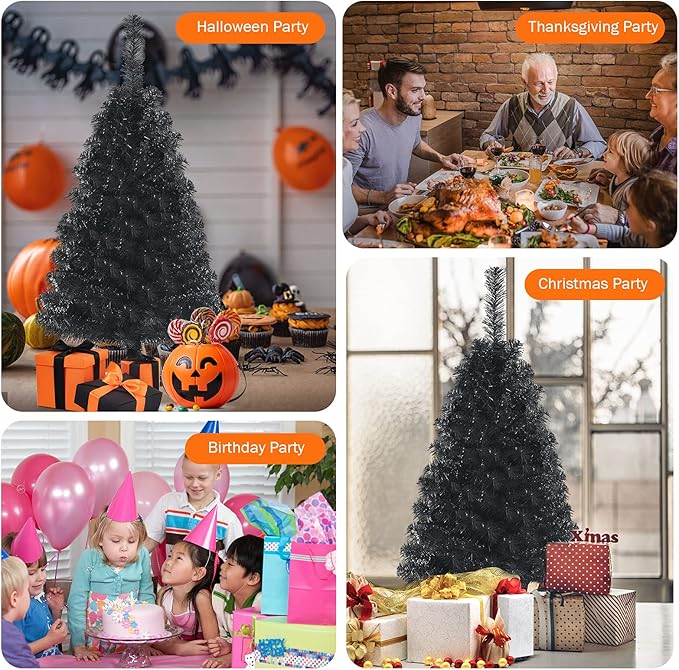 GOLFLAME 3FT Artificial Christmas Tree, Premium Mini Xmas Pine Tree with Stand Base Thicken Tips, Great Holiday Decoration (Black)