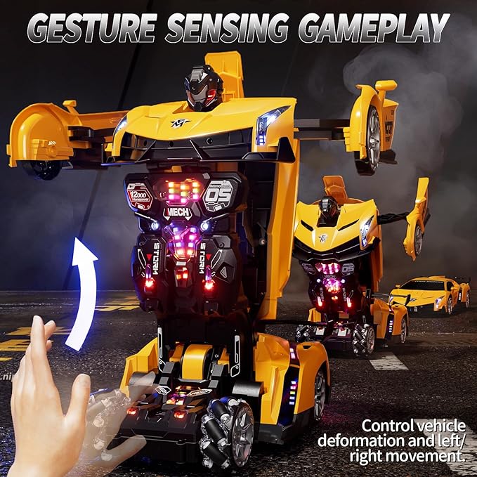 1:10 Big Size Transform RC Car, Remote Control Car with 2.4GHz Gesture Sensing, One Button Deformation to Robot with Light, Toy Cars Birthday Gifts for Kids Age 3 4 5 6 7 8 9 10 Years Old Boys Girls
