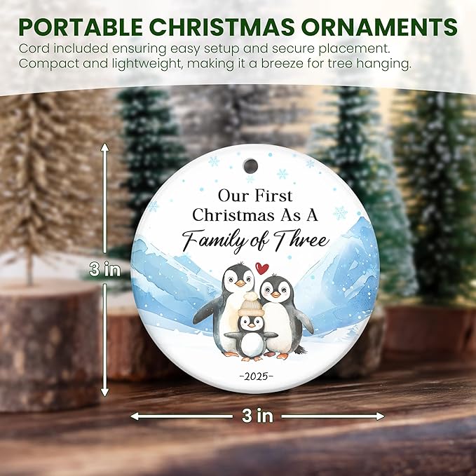 OASSIE Baby's First Christmas Ornaments 2025 - Ceramic Christmas Ornaments 2025 for Tree Decorations - Gifts for New Mom Dad Parents Couples, Family of Three, Pregnancy Announcement for Grandparents