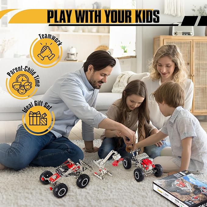 6-in-1 STEM Kit - Engineering Metal Truck, Airplane and Sports Car Excavator Toy for Boys 8-12 - STEM Building Toys for Kids 5-7, 6-8, 8-10 Educational Toys for Kids Boys Model Kit