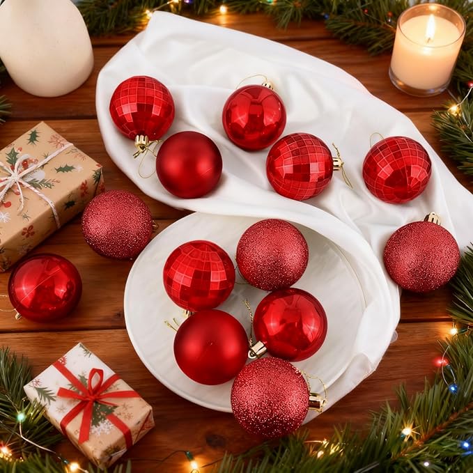 2.36" Christmas Balls Christmas Tree Ornaments Shatterproof Plastic Holiday Ornament Festival Hanging Ball Holiday Decorations Set of 24pcs