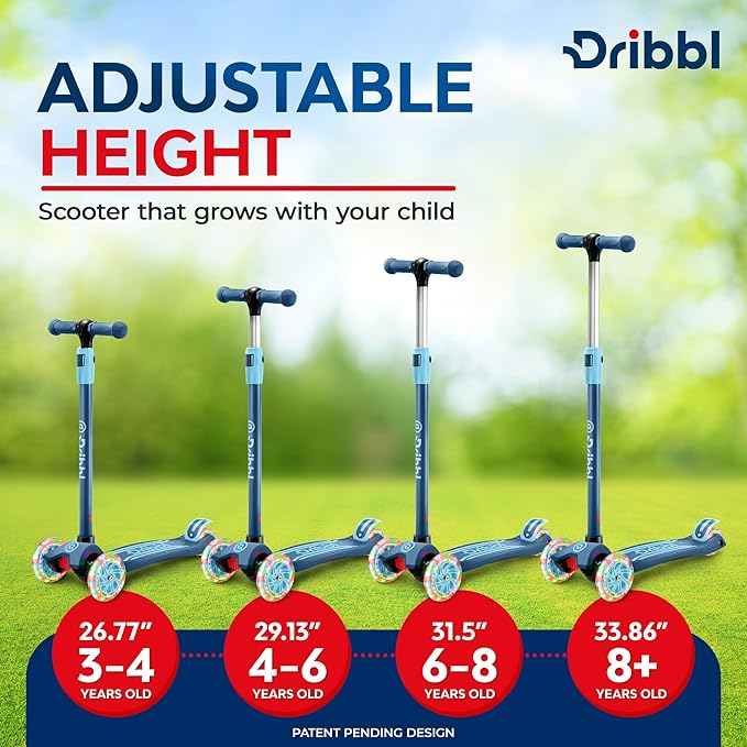 3-Wheel Kids Scooter - Lean-to-Steer Technology, Adjustable Height Handlebar, Wide Anti-Slip Deck, Scooter for Boys & Girls Ages 3+, Child Safety Approved, Support Riders Up to 165 lbs, Blue