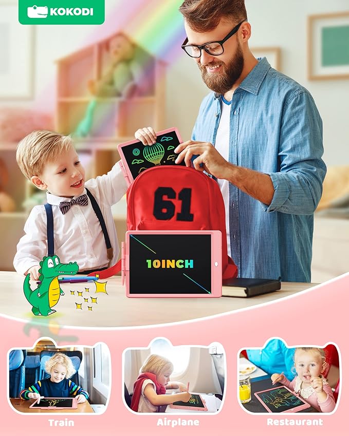 KOKODI LCD Writing Tablet,Gifts for 3 Years Old Boys and Girls,10 Inch Colorful Doodle Board Drawing Tablet, Erasable Reusable Electronic Drawing Pads, Educational and Learning Toy for Kids