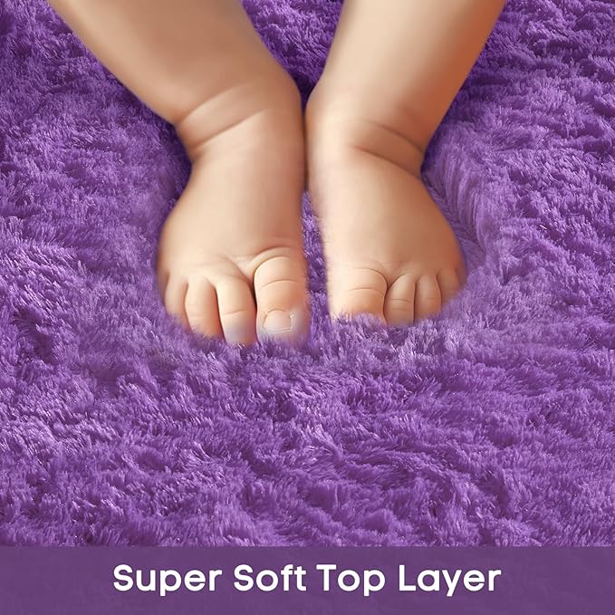 Ophanie Purple Rugs for Living Room Bedroom, 5x8 Fluffy Fuzzy Furry Carpet, Plush Soft Shaggy Bedside Indoor Floor Area Rug for Kids Girls Boys Baby Teen Dorm Nursery Home Decor Aesthetic