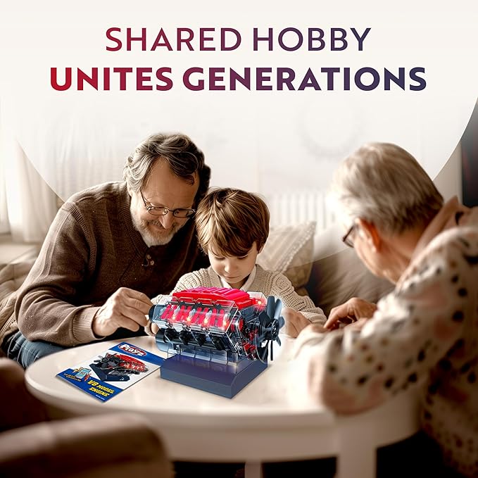 Playz V8 Combustion Engine Model Kit That Runs - Build Your Own STEM Mini V8 Model Engine Kit for Adults & Kids Age 12+, Visible V8 Mini Engine Kit That Works for Adult w/ 270 STEM Parts