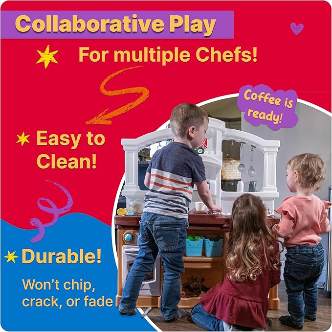 Step2 Fun with Friends Kids Kitchen Playset, Indoor/Outdoor Kitchenette, Interactive Play with Lights and Sounds, Durable Plastic, Includes 25 Piece Toy Accessories, Toddlers 2+ Years Old, Pink